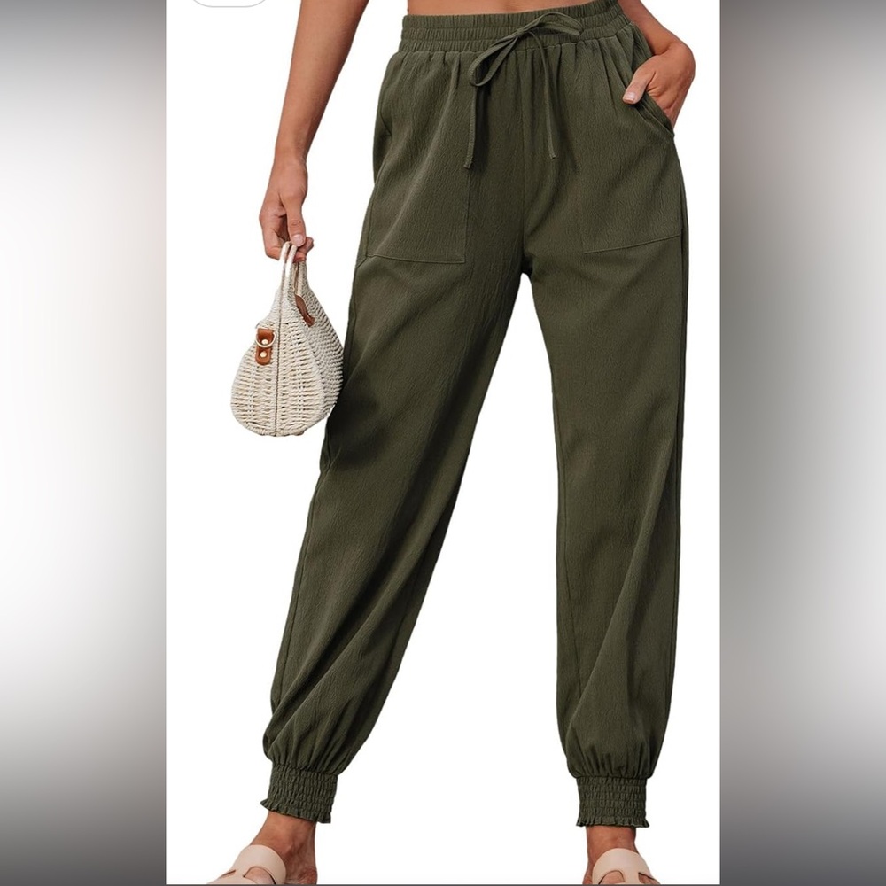 NWT!!!  CUPSHE Tapered Leg Smocking Drawstring High Rise Pant Large